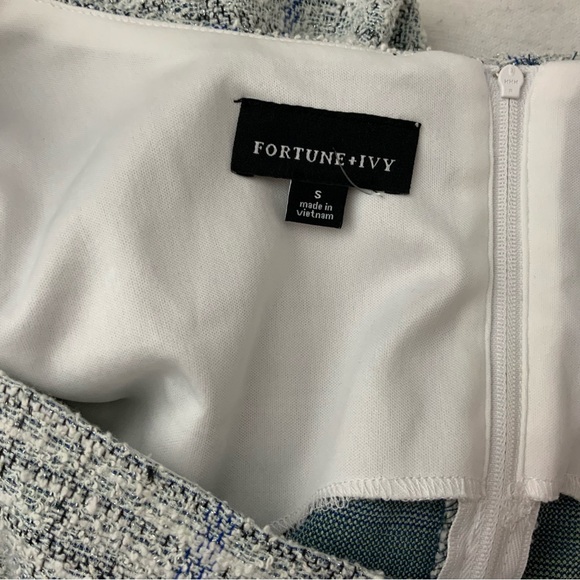 NWOT Fortune & Ivy Boucle Blue/White with Metallic Thread Dress, Size S - Picture 4 of 7